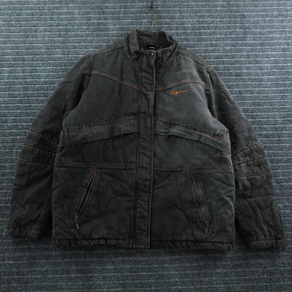 FUBU Denim Jacket Mens XL Black Vintage 90s Quilted Lined Streetwear